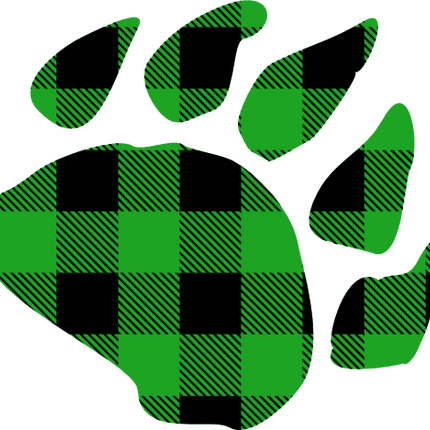 (091-01-E) Bear Claw Paw Print Red, Green, Blue White Black Buffalo Plaid