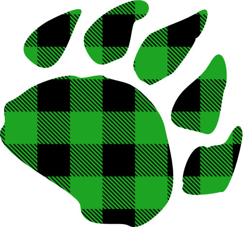 (091-01-E) Bear Claw Paw Print Red, Green, Blue White Black Buffalo Plaid
