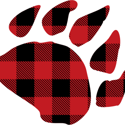 (091-01-E) Bear Claw Paw Print Red, Green, Blue White Black Buffalo Plaid