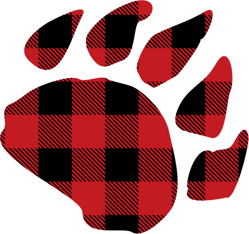 (091-01-E) Bear Claw Paw Print Red, Green, Blue White Black Buffalo Plaid