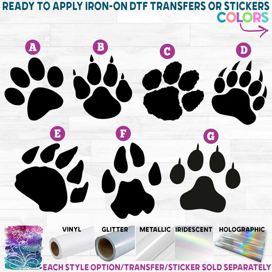 (s091-1) Single Paw Prints Pet, Dog, Cat, Wolf, Bear, Tiger, Panther Footprint Printed Heat Transfer or Sticker