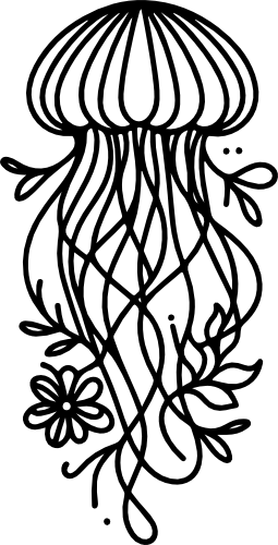 (s092-3-D) Jellyfish with Flowers Floral