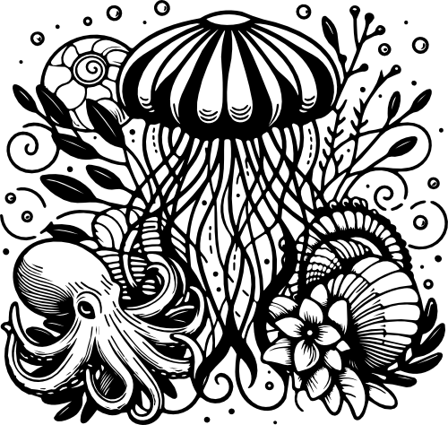 (s092-3-M) Jellyfish with Flowers Floral Octopus