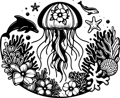 (s092-3-O) Jellyfish with Flowers Floral Dolphin