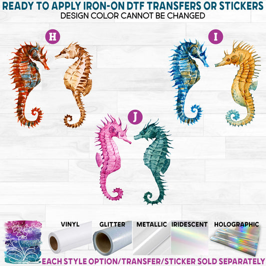 (s092) Watercolor Seahorse Printed Heat Transfer or Sticker