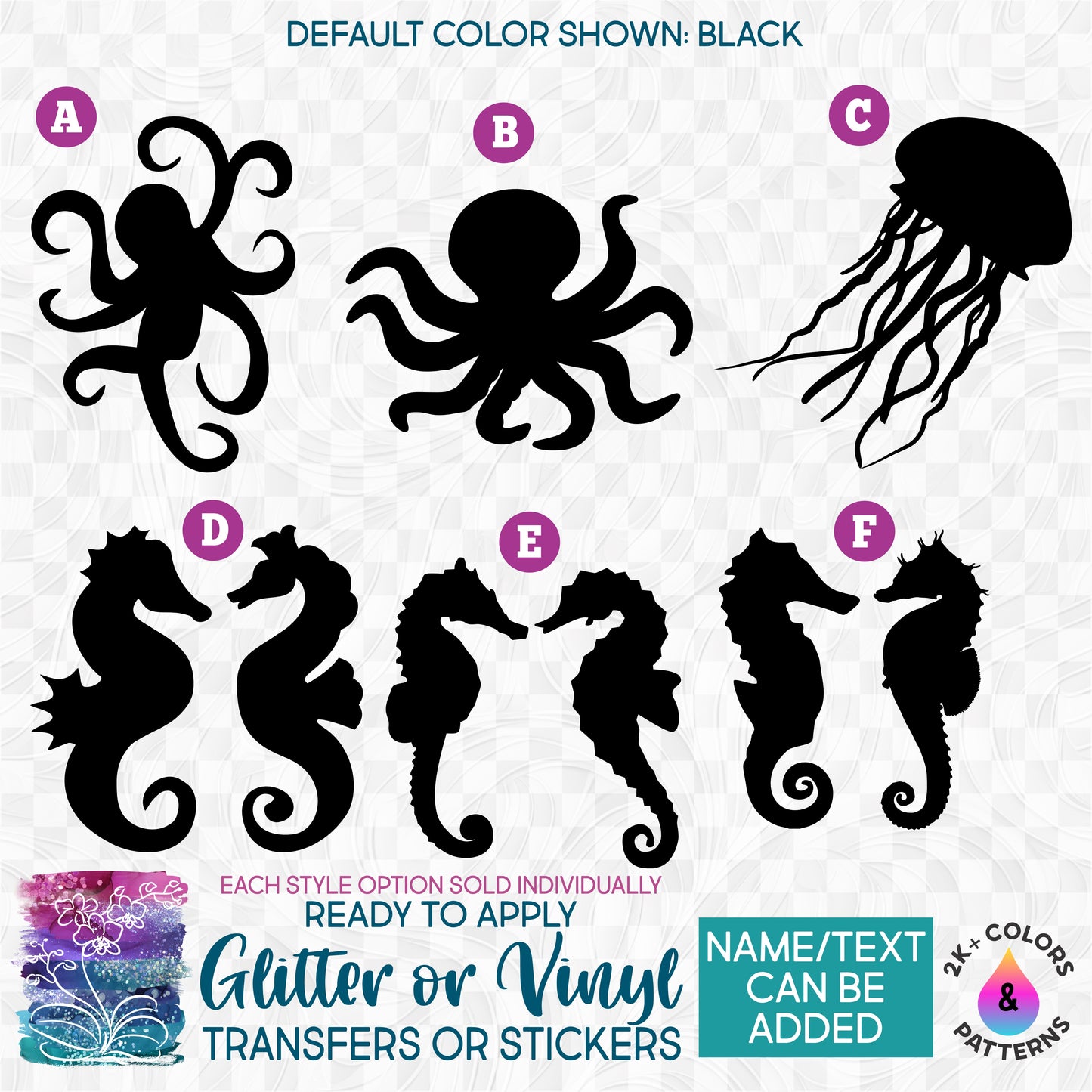 SBS-92 Octopus Seahorse Jellyfish Made-to-Order Iron-On Transfer or Sticker