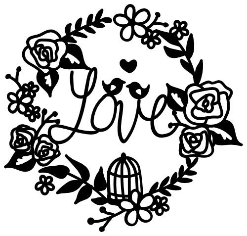 (093-D) Lovebirds Love Birds Floral Wreath