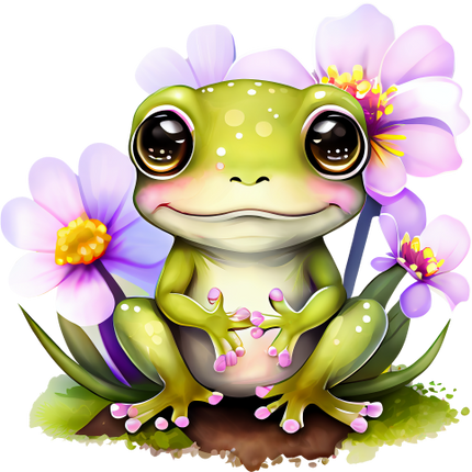 (s094-2-1A)  Frog Purple Flowers