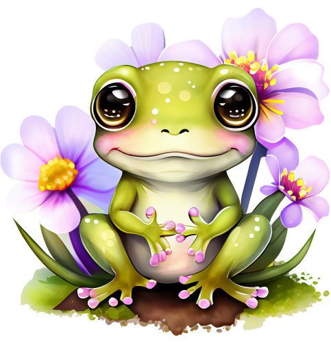 (s094-2-1A)  Frog Purple Flowers