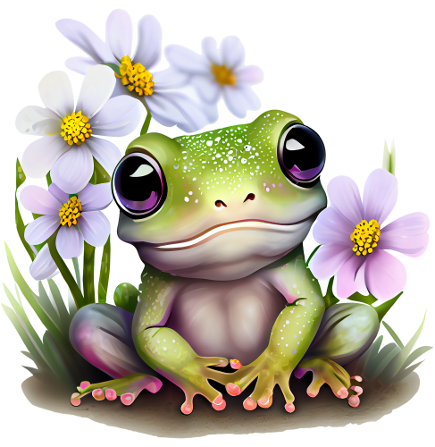 (s094-2-1B)  Frog Purple Flowers