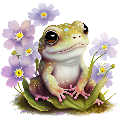 (s094-2-1C)  Frog Purple Flowers