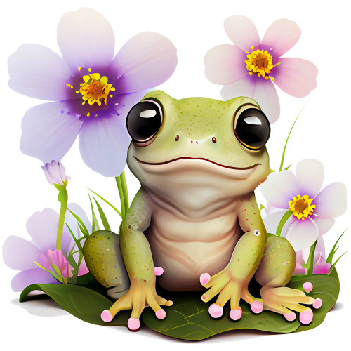 (s094-2-1D) Frog Purple Flowers