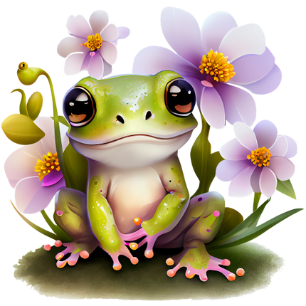 (s094-2-1E)  Frog Purple Flowers