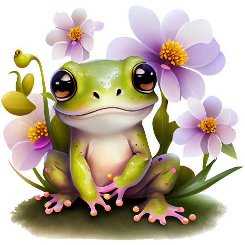 (s094-2-1E)  Frog Purple Flowers