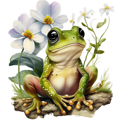 (s094-2-1K)  Frog White Flowers