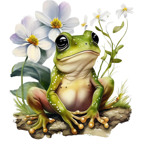 (s094-2-1K)  Frog White Flowers