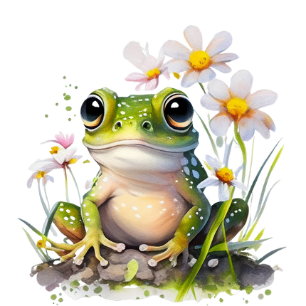 (s094-2-1L)  Frog White Flowers