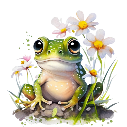 (s094-2-1L)  Frog White Flowers