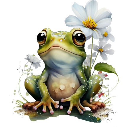 (s094-2-1M)  Frog White Flowers