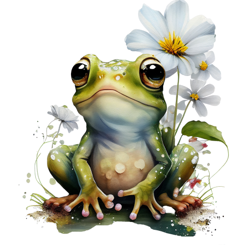 (s094-2-1M)  Frog White Flowers