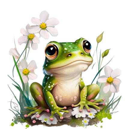 (s094-2-1N)  Frog White Flowers