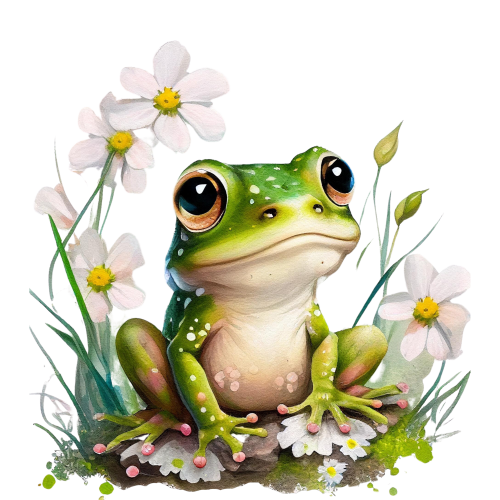 (s094-2-1N)  Frog White Flowers