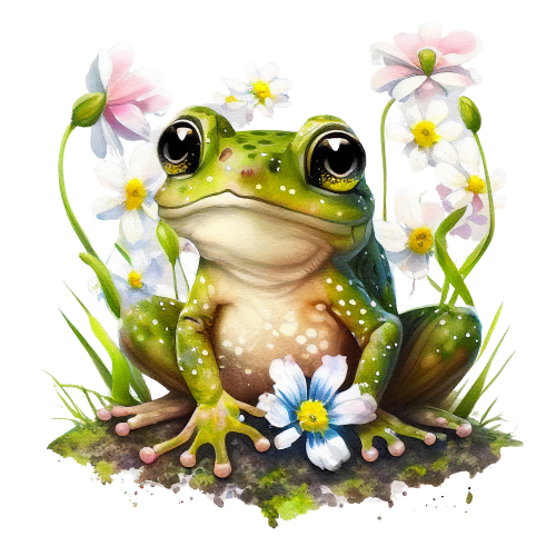 (s094-2-1O)  Frog White Flowers