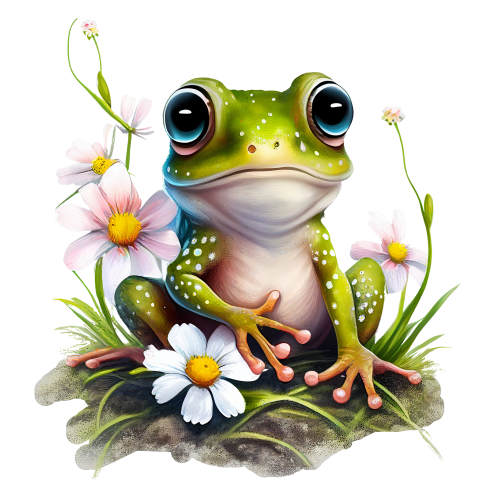 (s094-2-1P)  Frog White Flowers