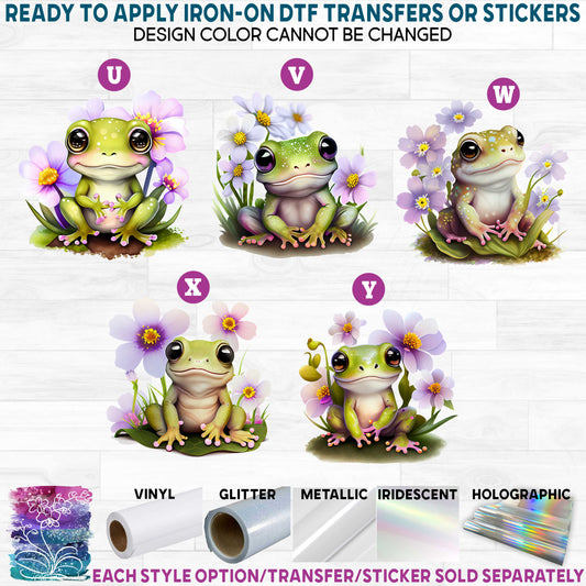 (s094) Watercolor Frog Frogs Purple Flowers Printed Heat Transfer or Sticker