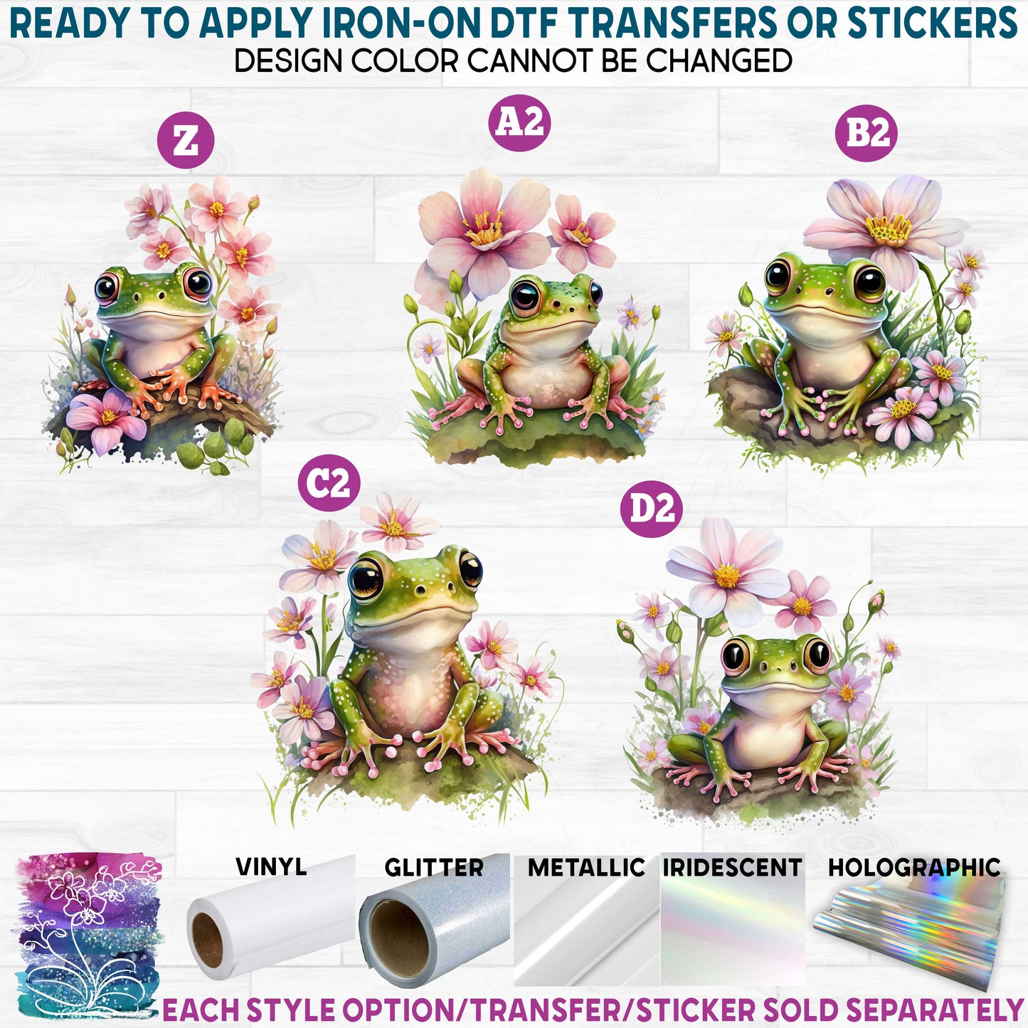 (s094) Watercolor Frog Frogs Purple Flowers Printed Heat Transfer or Sticker