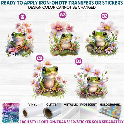 (s094) Watercolor Frog Frogs Purple Flowers Printed Heat Transfer or Sticker