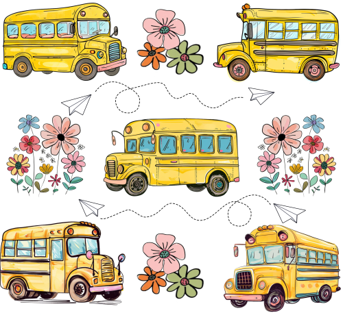 (s095-1F) Back to School Bus Icons Sheet Set