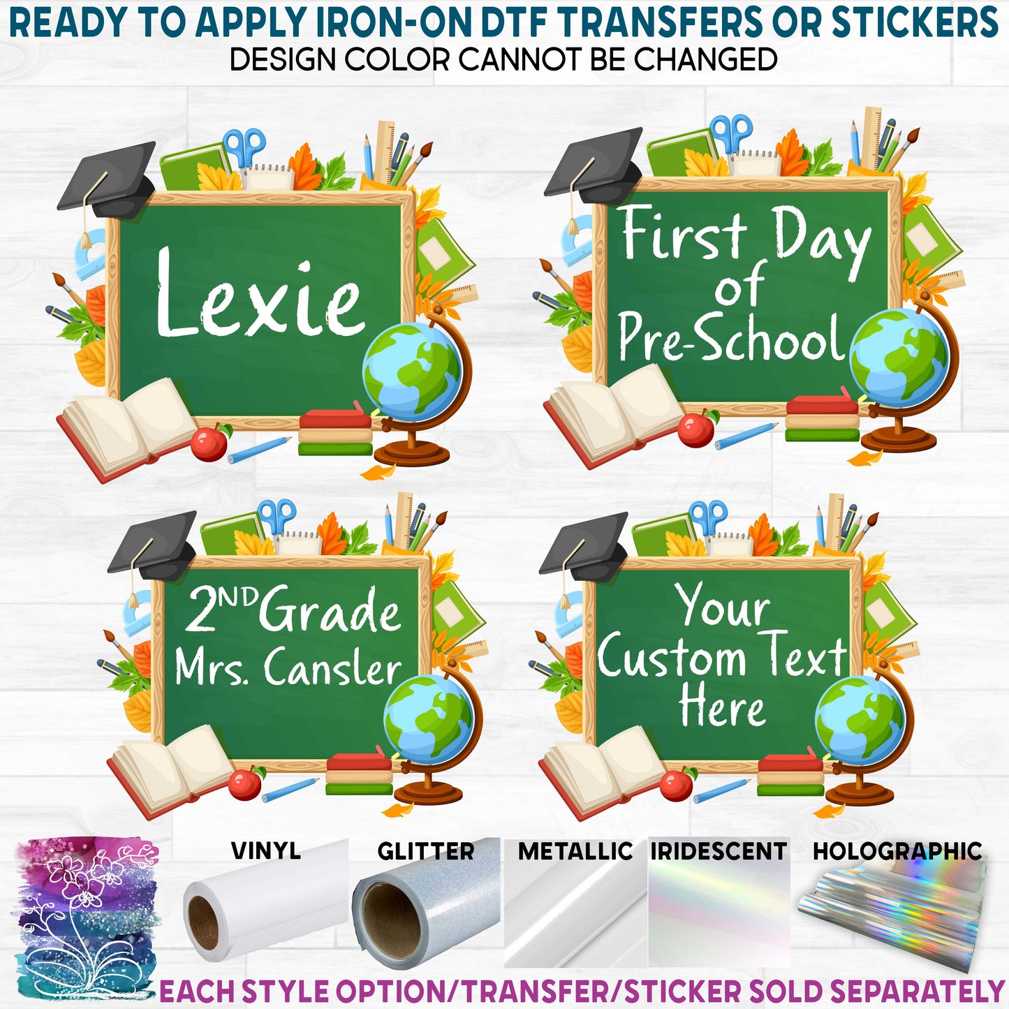 (s095-1E) Kindergarten, Any Grade, Teacher Student Name, Custom Text Printed Heat Transfer or Sticker