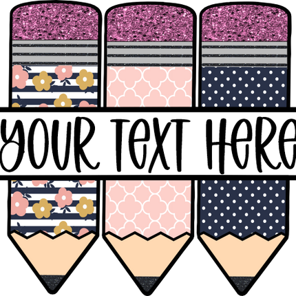 (s095-2H) Split Pink Navy Flower Pencils Custom Name Text