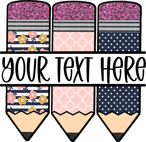 (s095-2H) Split Pink Navy Flower Pencils Custom Name Text