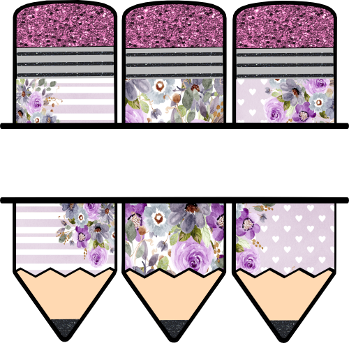 (s095-2N) Split Purple Flower Pencils Custom Name Text
