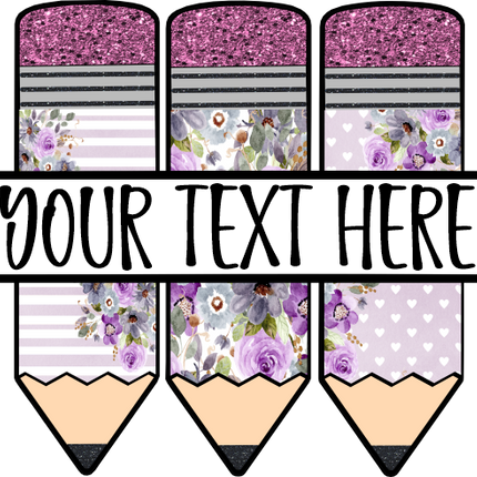 (s095-2N) Split Purple Flower Pencils Custom Name Text