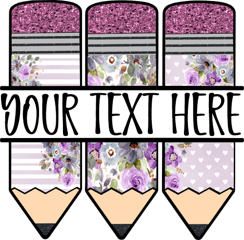 (s095-2N) Split Purple Flower Pencils Custom Name Text