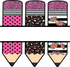 (s095-2O) Split Pink Black Flower Pencils Custom Name Text