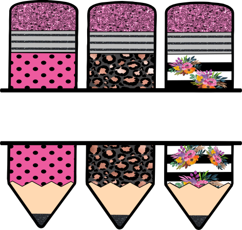 (s095-2O) Split Pink Black Flower Pencils Custom Name Text