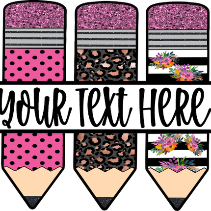 (s095-2O) Split Pink Black Flower Pencils Custom Name Text