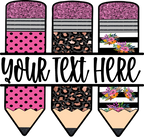 (s095-2O) Split Pink Black Flower Pencils Custom Name Text