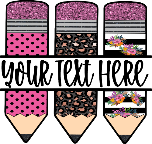 (s095-2O) Split Pink Black Flower Pencils Custom Name Text
