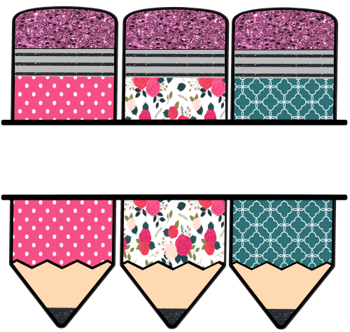 (s095-2P) Split Pink Teal Flower Pencils Custom Name Text