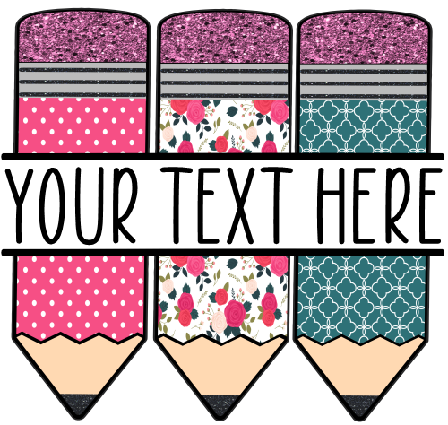 (s095-2P) Split Pink Teal Flower Pencils Custom Name Text