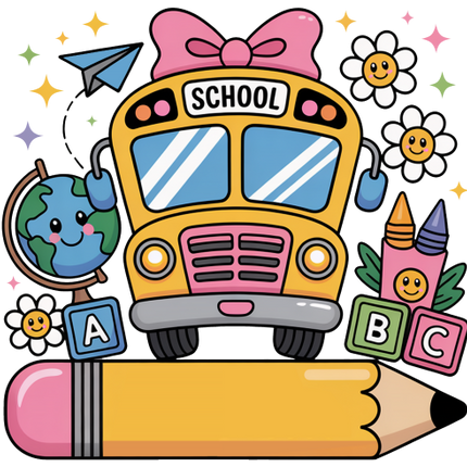 (s095-2Q) Back to School Bus Student Teacher Custom Text Name