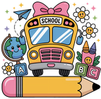 (s095-2Q) Back to School Bus Student Teacher Custom Text Name