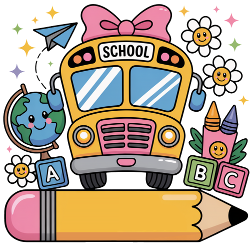 (s095-2Q) Back to School Bus Student Teacher Custom Text Name