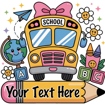 (s095-2Q) Back to School Bus Student Teacher Custom Text Name