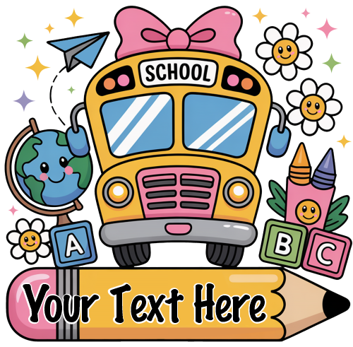 (s095-2Q) Back to School Bus Student Teacher Custom Text Name